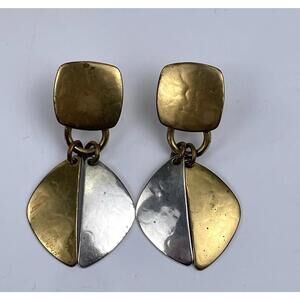 Vintage Marjorie Baer SF Mixed Metal Pierced Earrings – Modernist Dangle Design